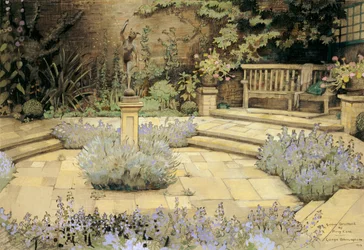 View of a Paved Garden with Beds of Lavender Designed by Percy Can, 1923